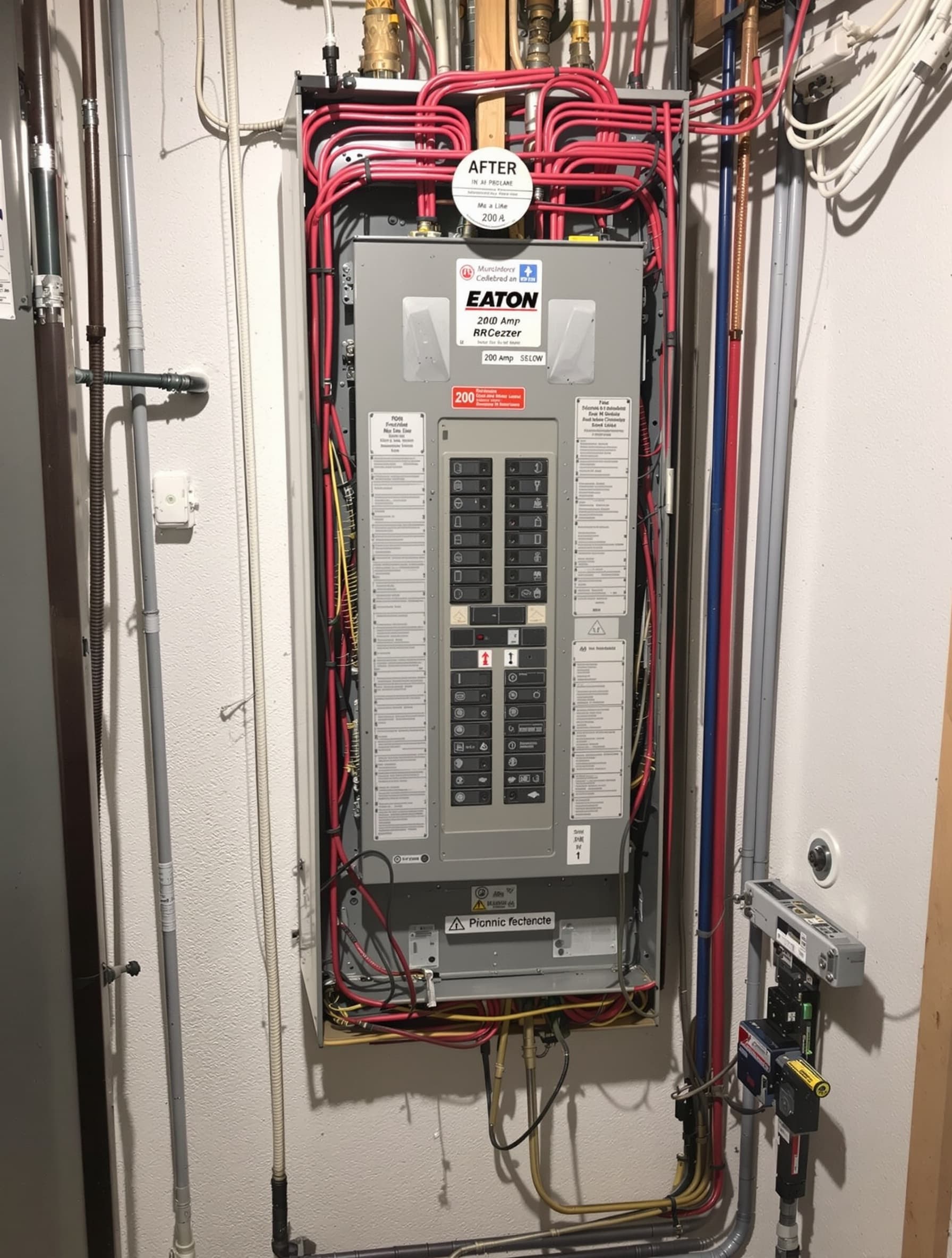 New 200-amp Eaton panel with labeled circuits in Massapequa