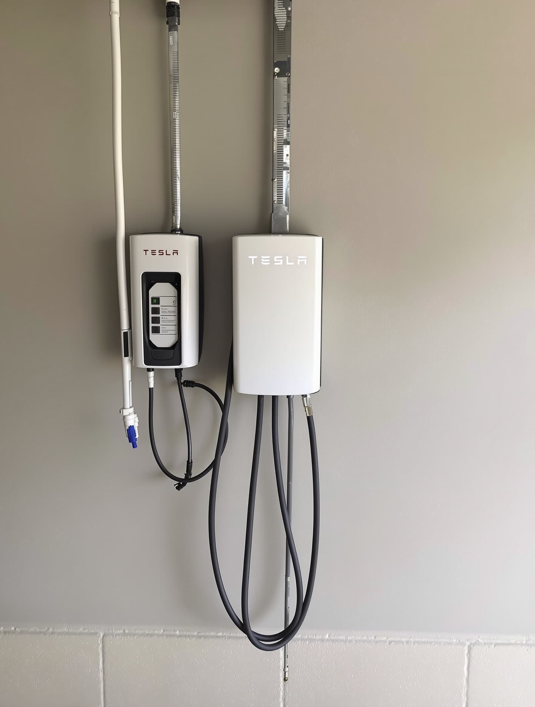 Tesla Wall Connector installed on conduit in Smithtown garage